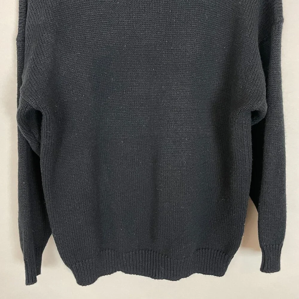 Vintage Sweater Black Buttoned Neckline Mock Neck Men Acrylic Retro Knit Classic
